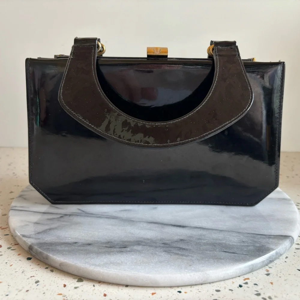 Vintage‎ 1960s Susan Gail Original Elegant Black Patent Leather Handbag Purse